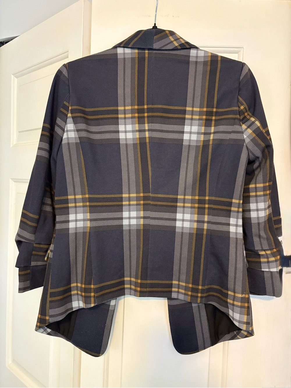 Le Château Plaid Open Front Blazer Ruched Sleeves Fall Academia - Picture 4 of 4